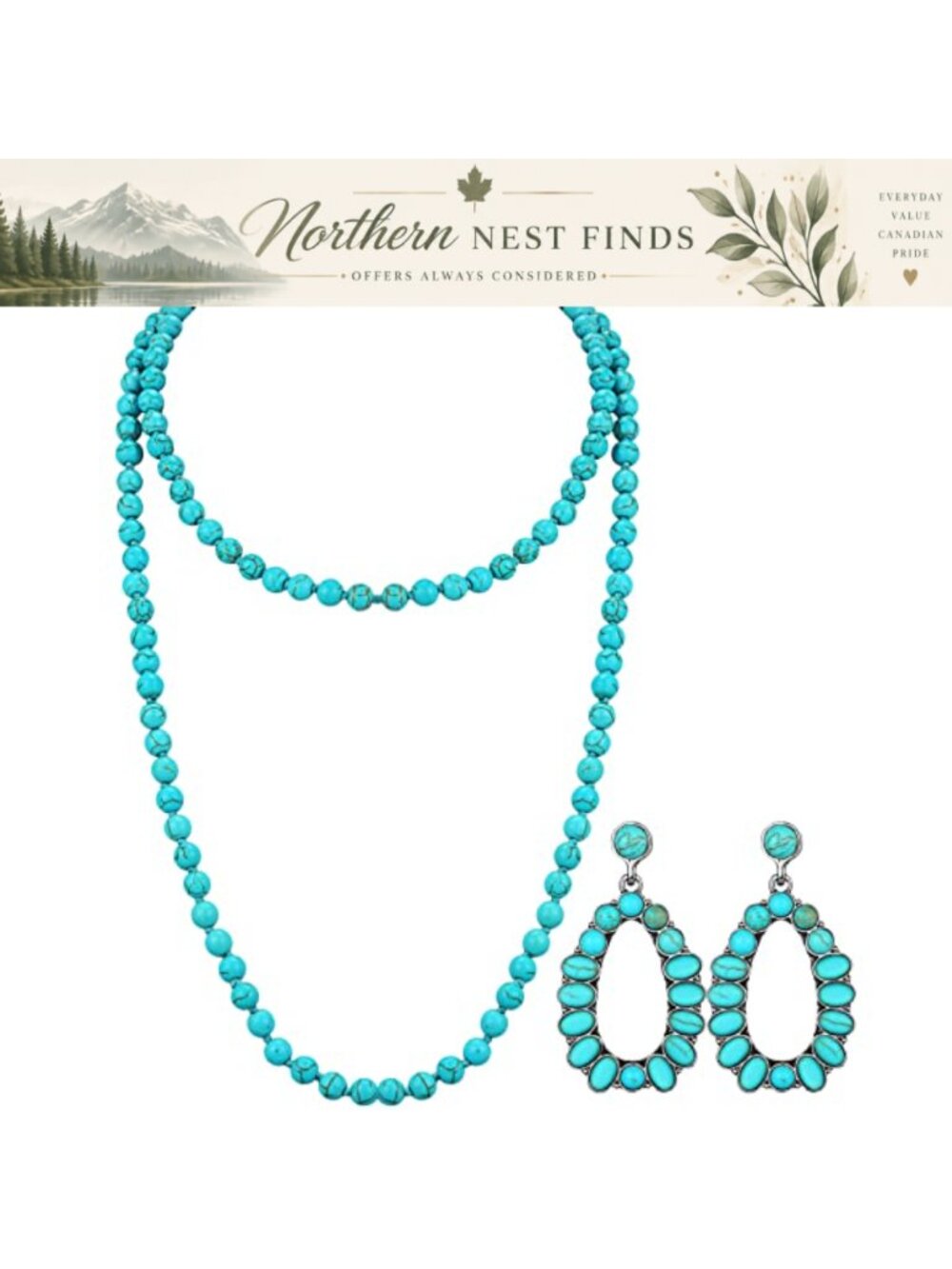 Western Turquoise Necklace and Earrings Set with Buckle Clasp